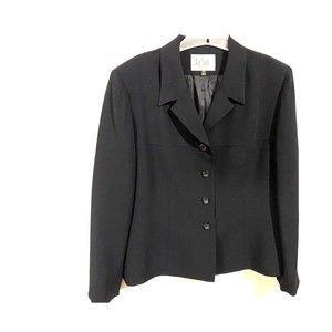 Le Suit Womens Sz 14P Black Blazer Jacket Padded Shoulders Slimming Lines